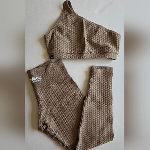 Booty by Brabants Croco Textured OneShoulder Top & Leggings Set Brown OS Fitness